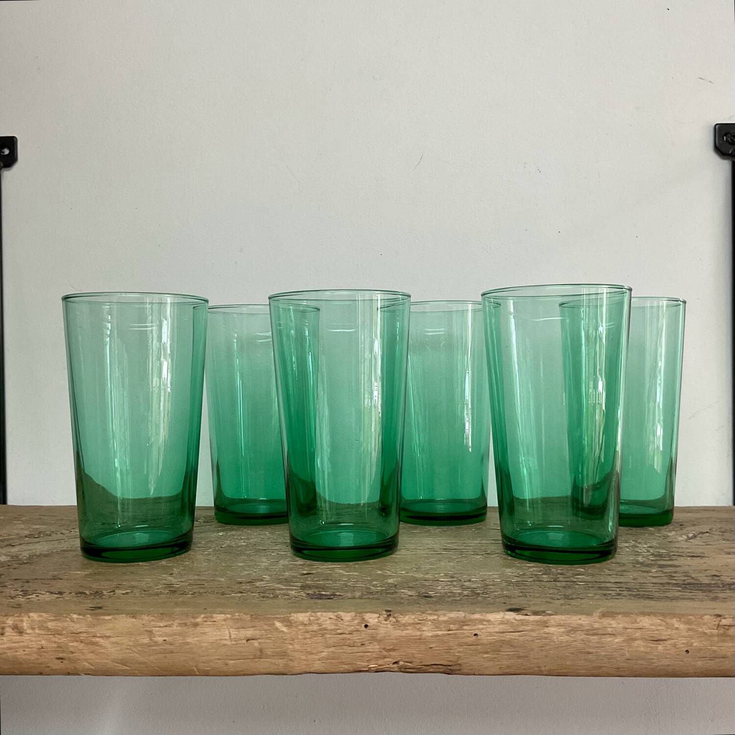 6 vintage emerald green glasses