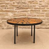 Round coffee table in ceramic and lacquered metal, Roger Capron