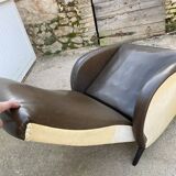 Vintage 50 faux leather reclining lounge chair with footrest