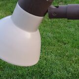Floor lamp of the 70s in gilded brass lacquered beige metal and brown plastic 2 spots