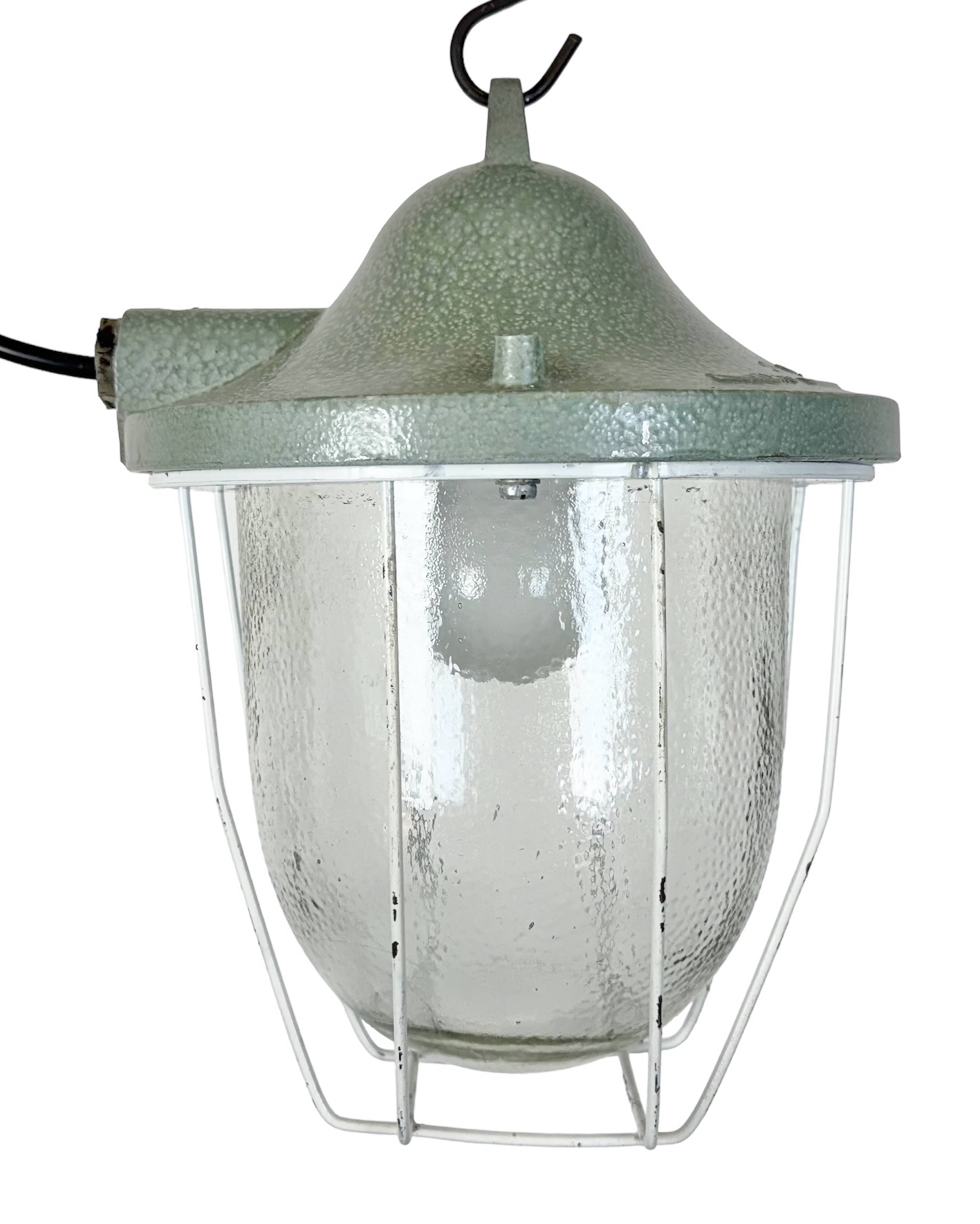Green Industrial Bunker Cage Light from Polam Gdansk, 1970s