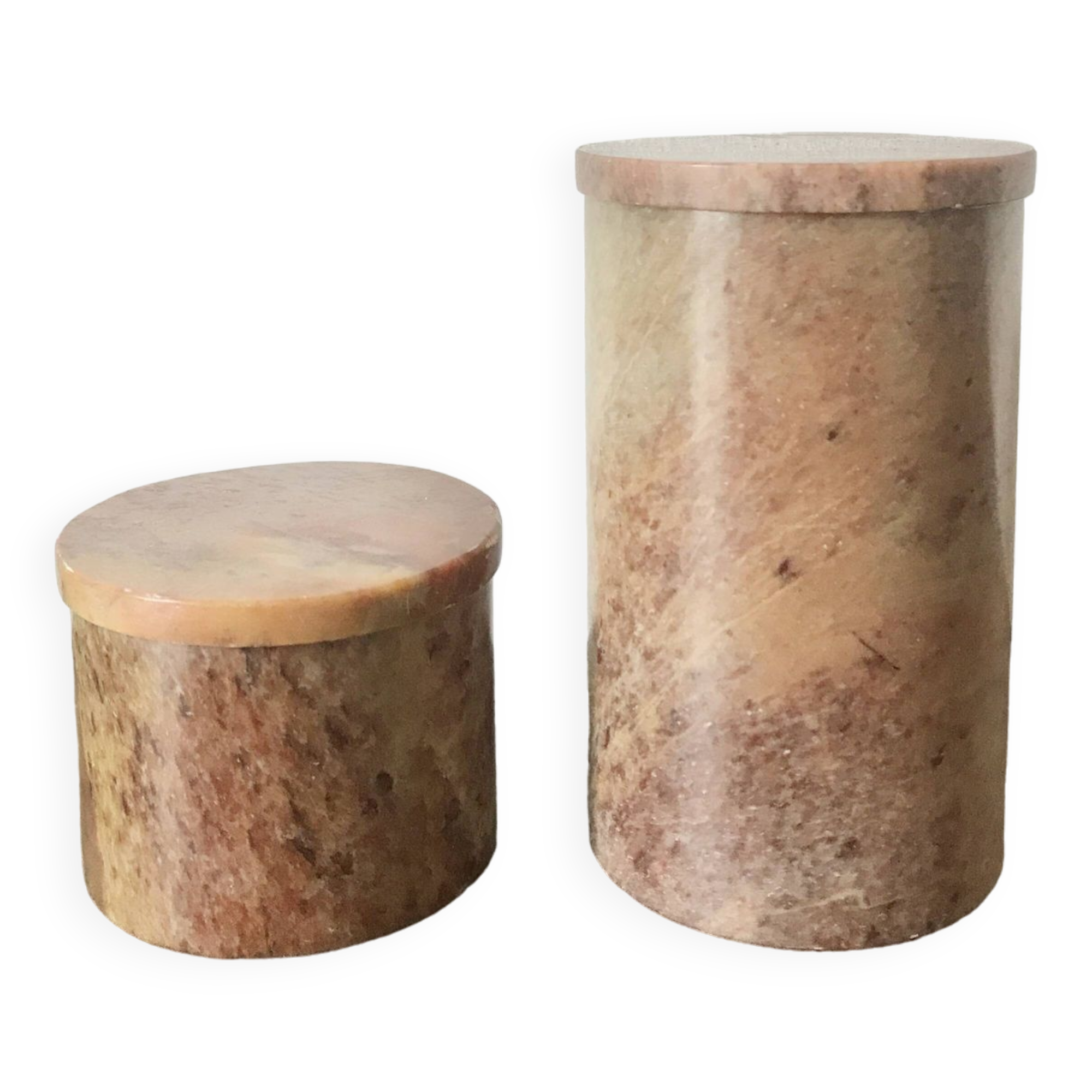 Duo of brown stone boxes