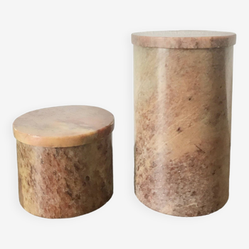 Duo of brown stone boxes