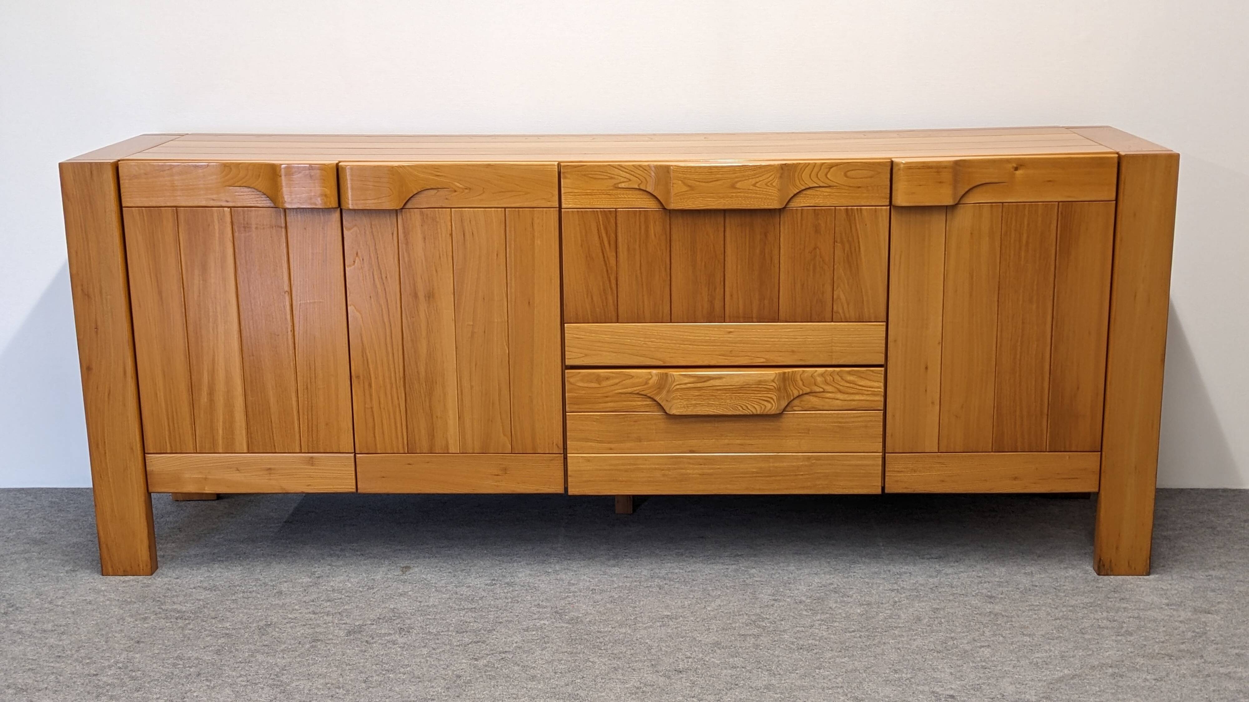 Solid elm sideboard, Maison Regain, France, circa 1970