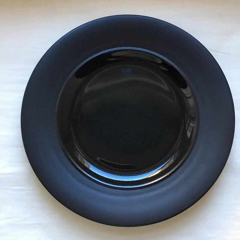 Black Earthenware Plate 21 cm Vintage