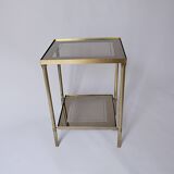 Sellette, table d'appoint en laiton et verre fumé miroir ancienne