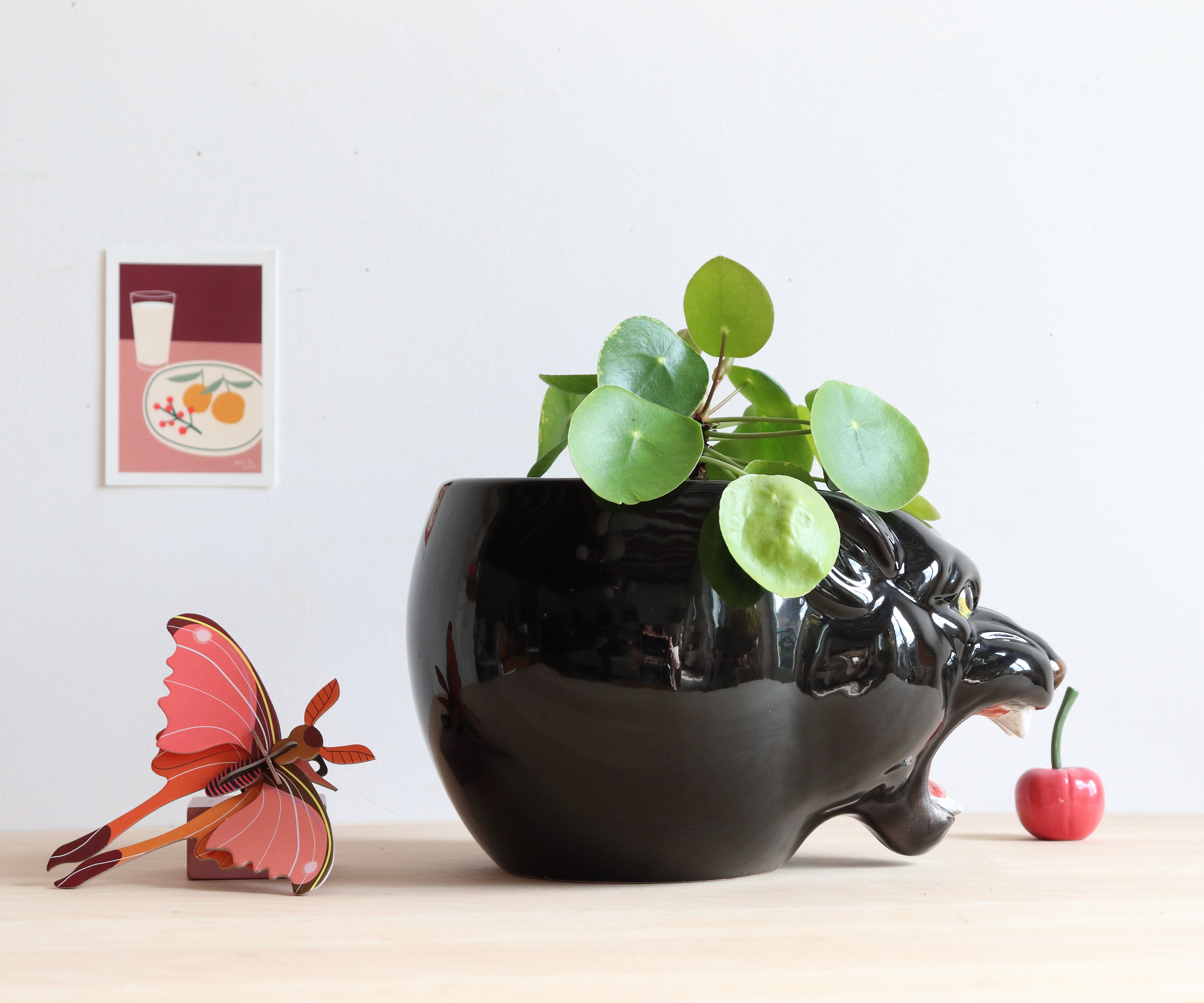 Black panther ceramic planter from the 60s, Italy