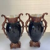 Art Nouveau Pair of Barbotine Vases France