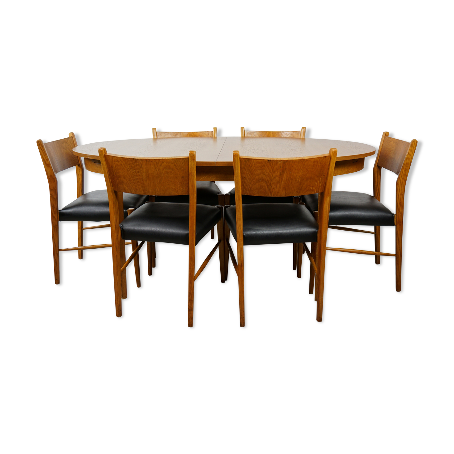 Wooden oval table and 6 matching chairs 60