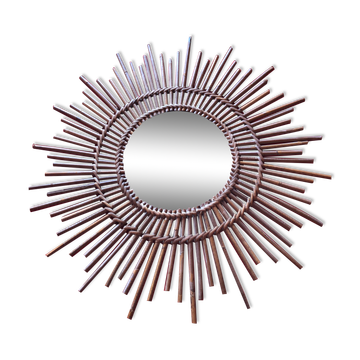 Vintage bamboo rattan mirror 50s