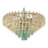 Lustre contemporain en verre triedro murano transparent et bleu ligh-blue