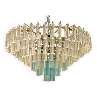 Lustre contemporain en verre triedro murano transparent et bleu ligh-blue