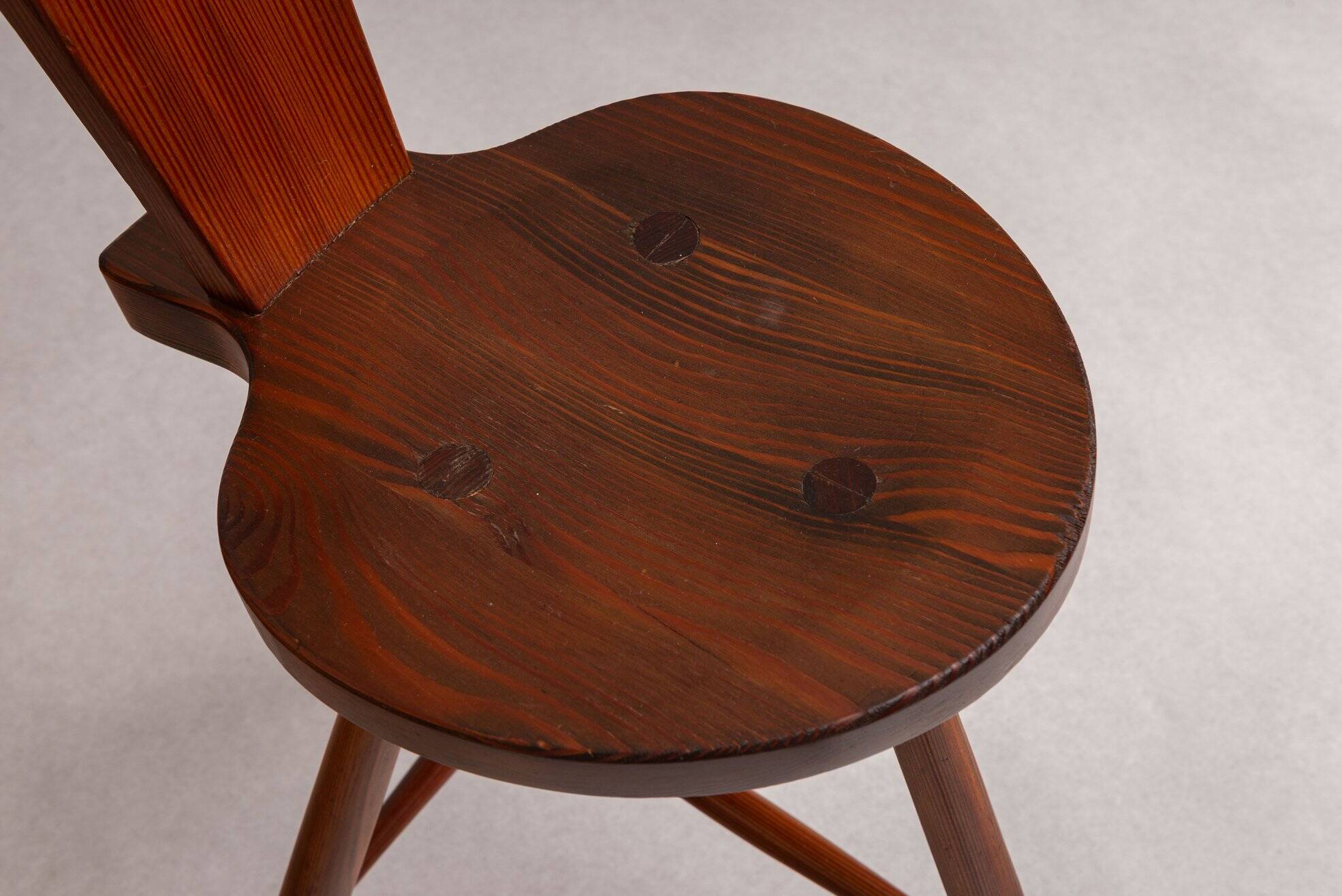Pair of sculptural rustic wooden chairs in pine France 1960