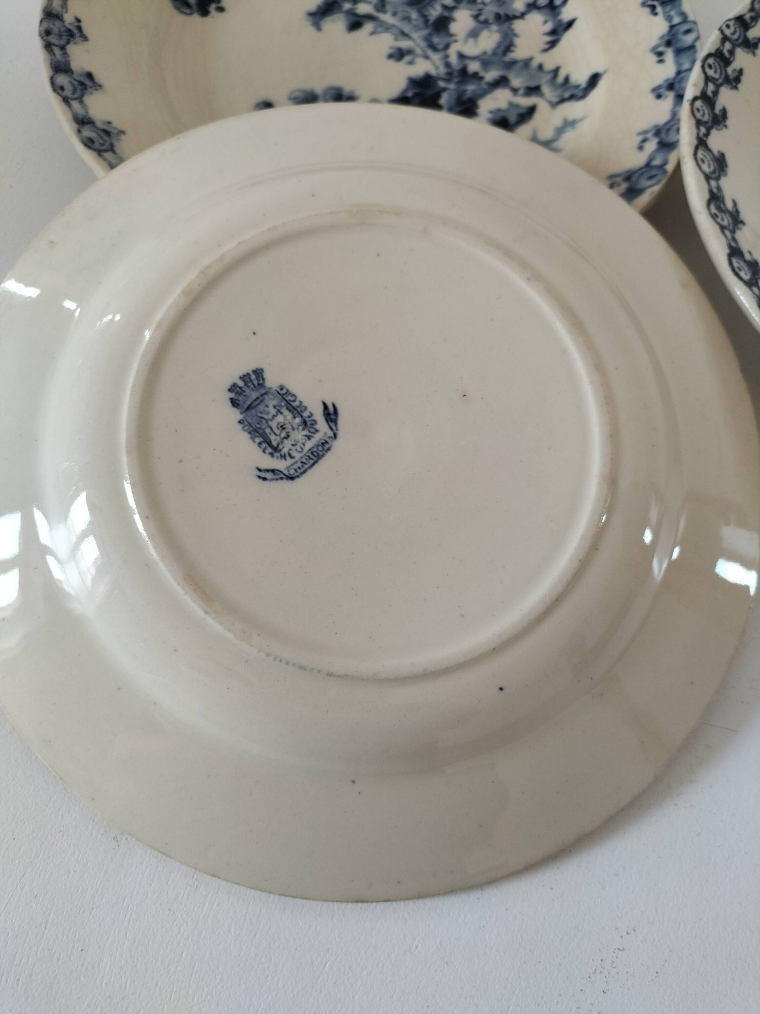 Trio of Gien soup plates – Chardon model in navy blue