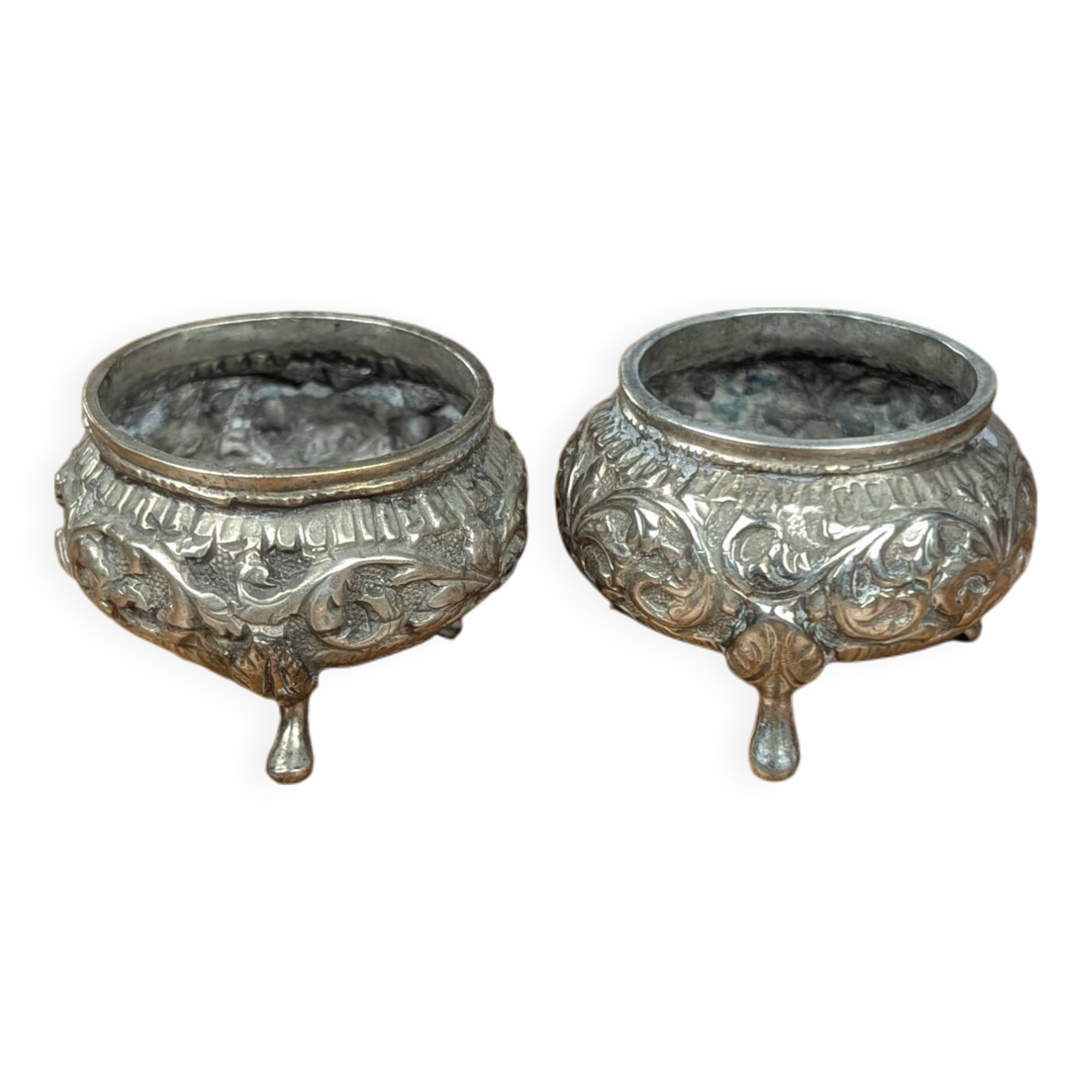 Indian Kutch 800 Silver Open Salt Cellar Pair of 800 Silver Salt Cellars