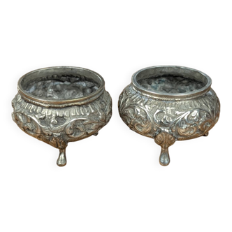Indian Kutch 800 Silver Open Salt Cellar Pair of 800 Silver Salt Cellars