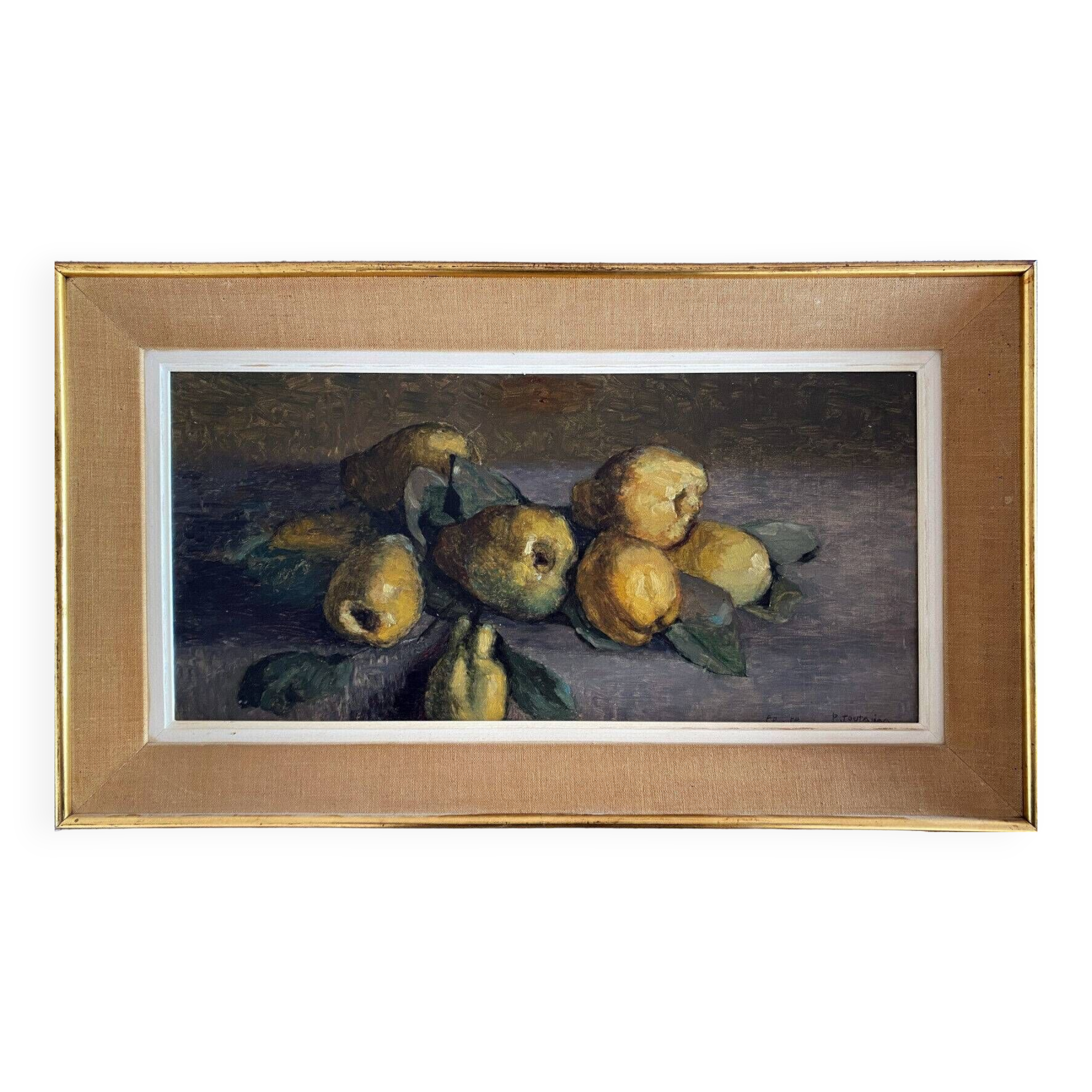 HSP painting "Clos Fleuri - Pears" signed P. Toutain (?) + frame