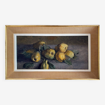 HSP painting "Clos Fleuri - Pears" signed P. Toutain (?) + frame