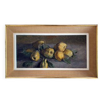 HSP painting "Clos Fleuri - Pears" signed P. Toutain (?) + frame
