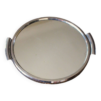 Round mirror tray with metal handle