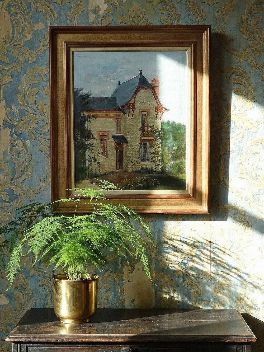 Large painting "Villa Camille" from the 1940s-60s, oil on canvas signed M. Lesoll.
