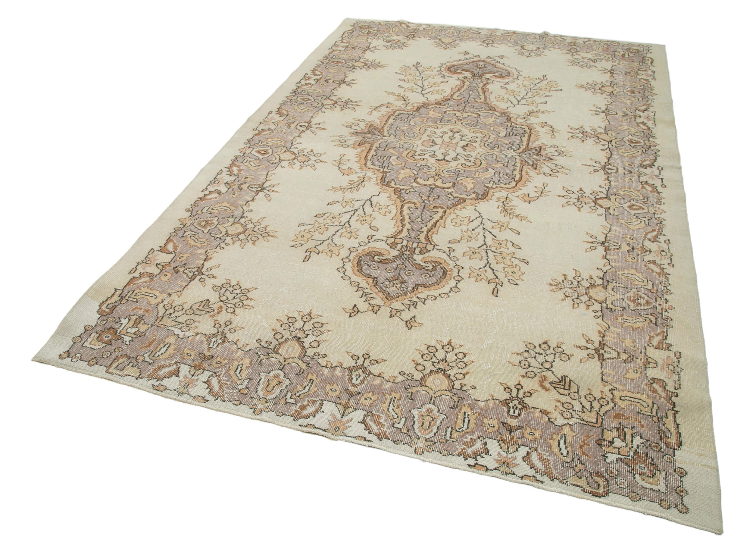 Handmade antique oriental beige rug 184 cm x 295 cm