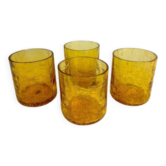 Verres à whisky en verre soufflé ambré, années 70