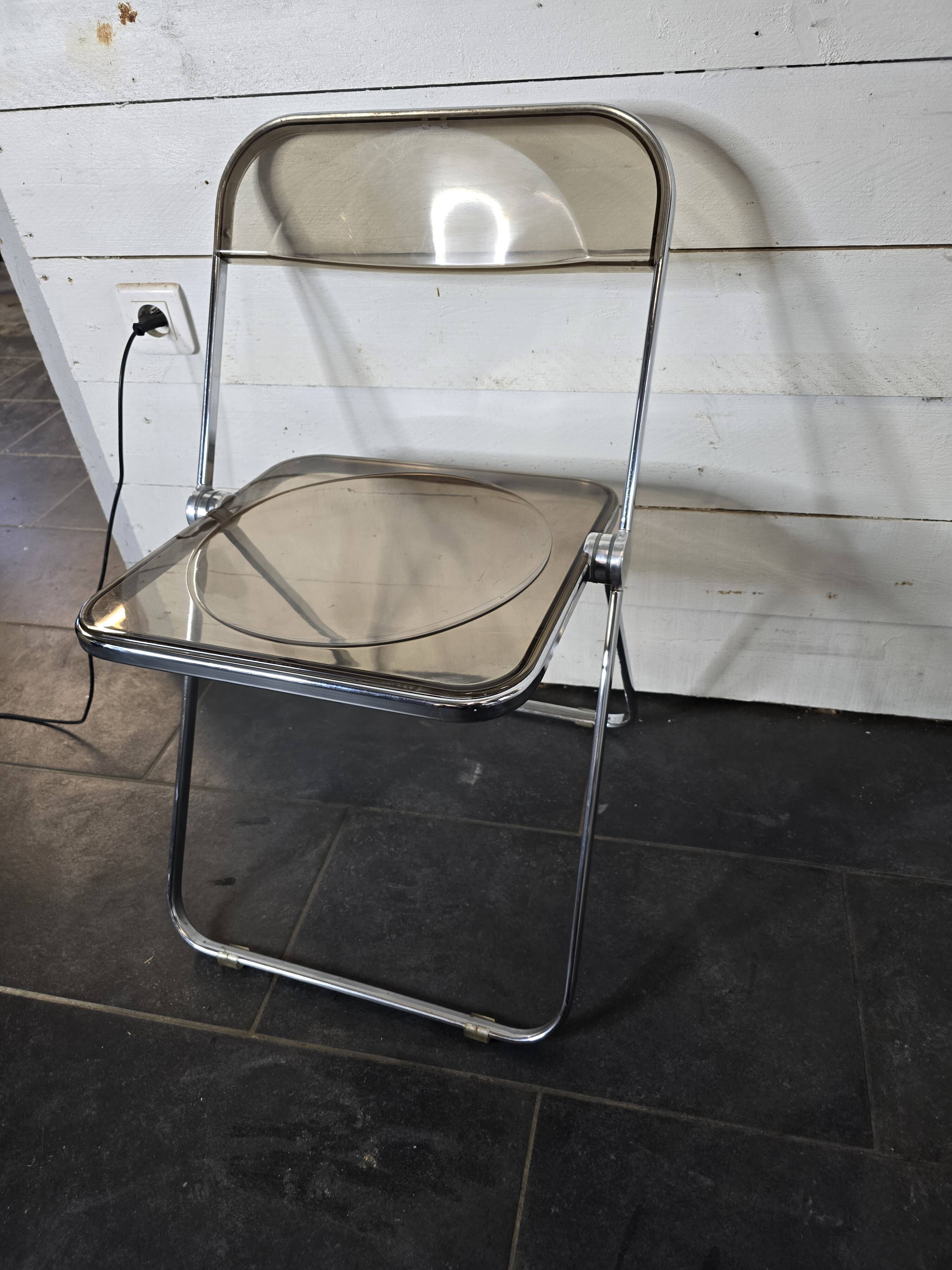 Folding office chair in smoked plexiglass by Giancarlo Piretti, Castelli edition