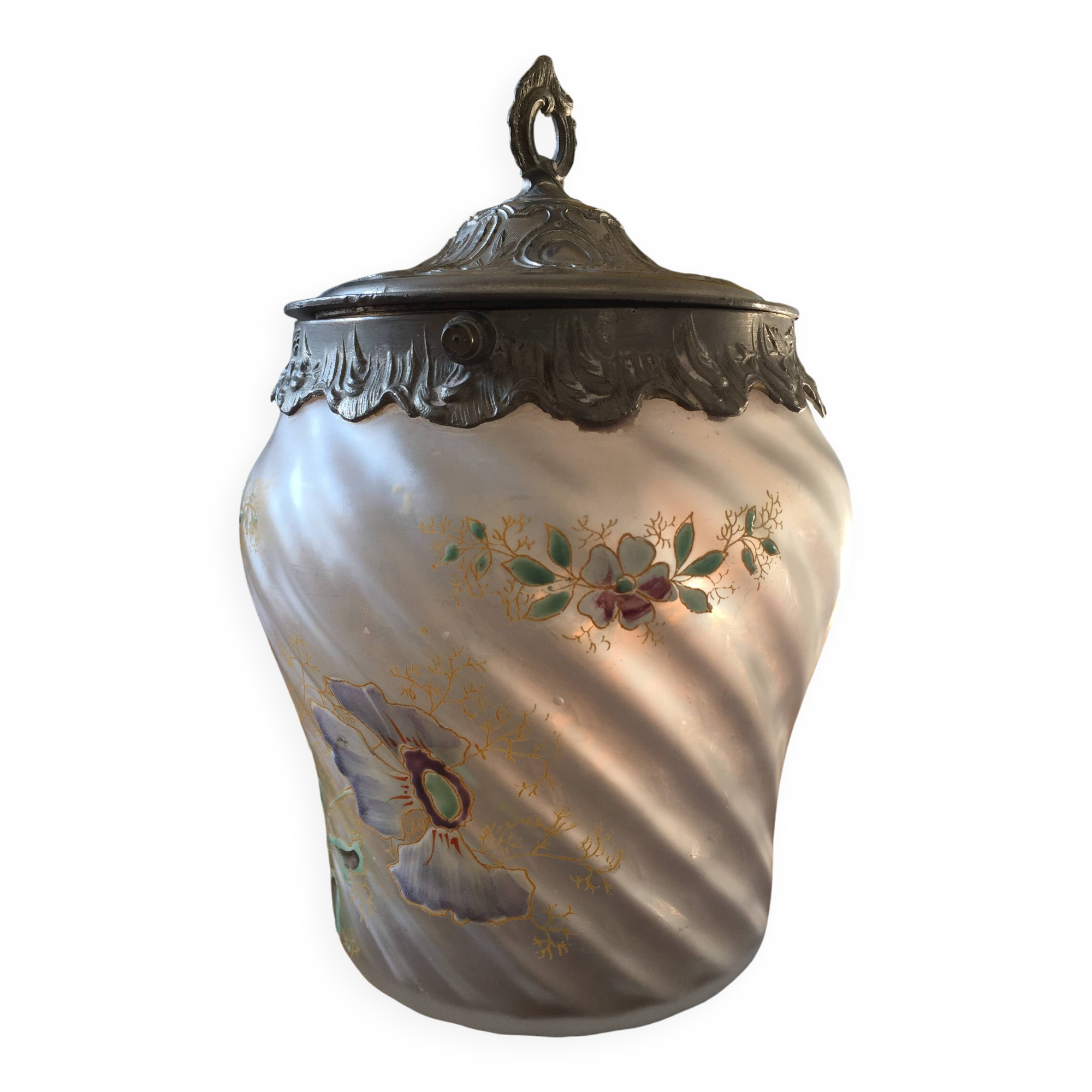 Art nouveau enamelled glass candy box