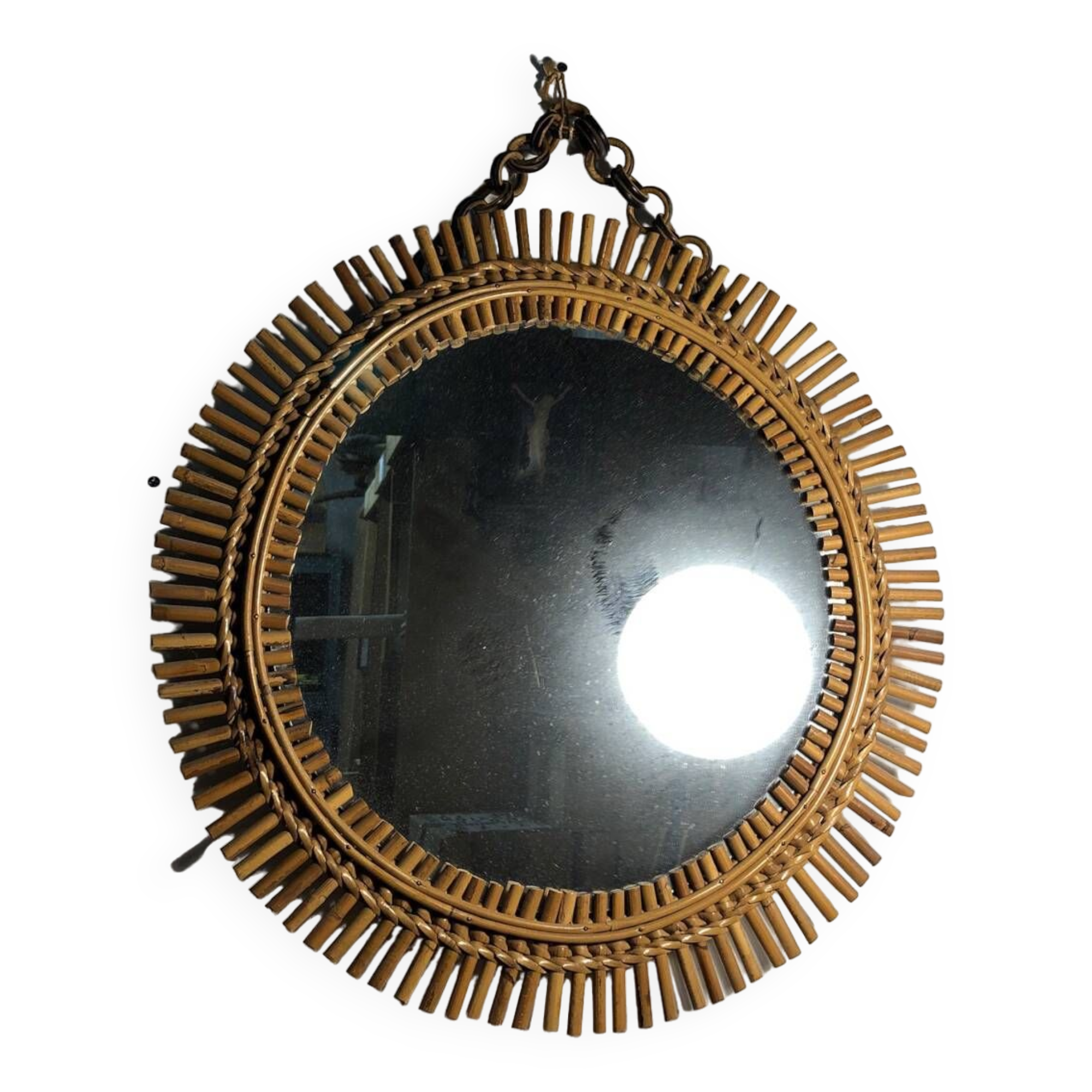 Wicker Rattan Sun Mirror Vintga Italy Circa 1950