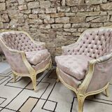 Pair of 1960s silk bergère armchairs
