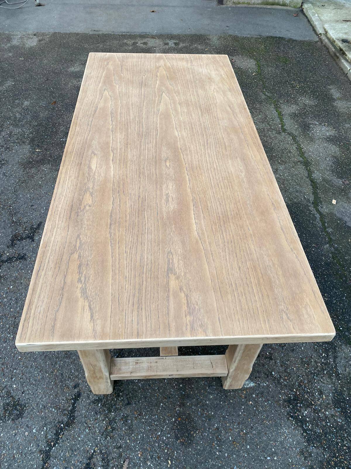 Renovated farmhouse dining table in raw oak from the 20th century, 180cm with drawer.