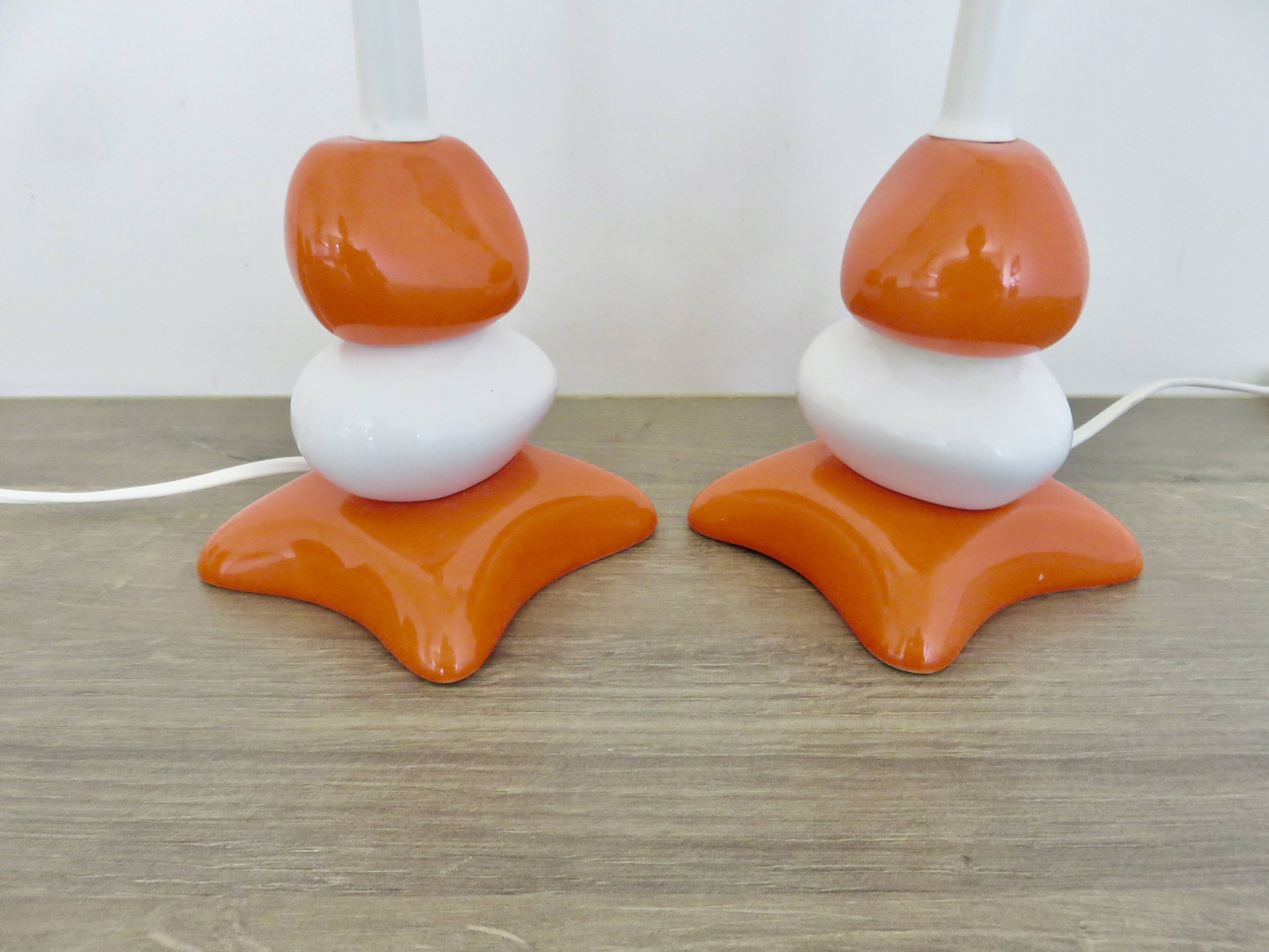 Pair of ceramic bedside lamps, 70s 80s design, vintage.