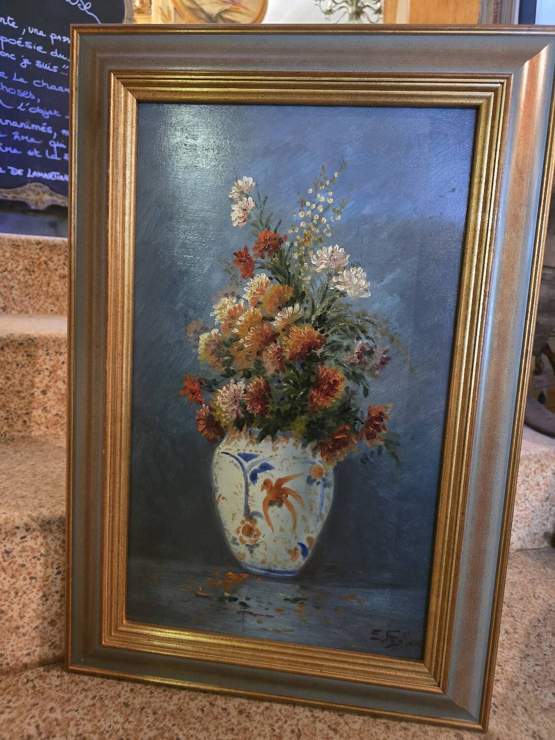 Oil on panel with bouquet