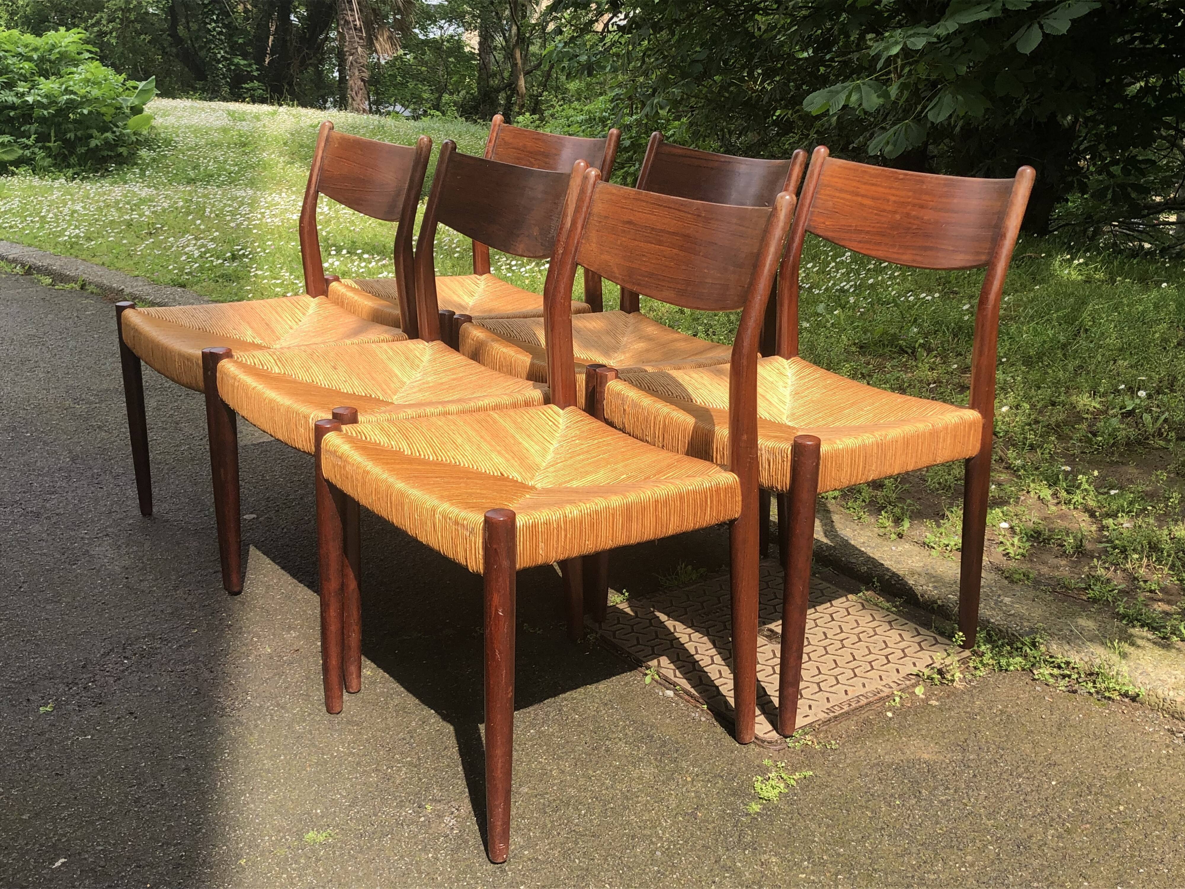 6 wooden and straw chairs, Scandinavian design Cees Braakman for Pastoe, 1960