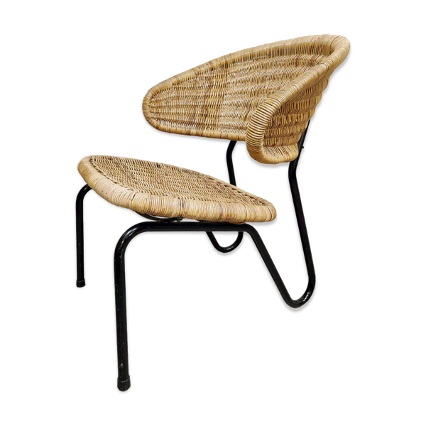 Fauteuil en rotin design hollandais du milieu du siècle Dirk van Sliedregt Gebr. Jonkers — Beyit