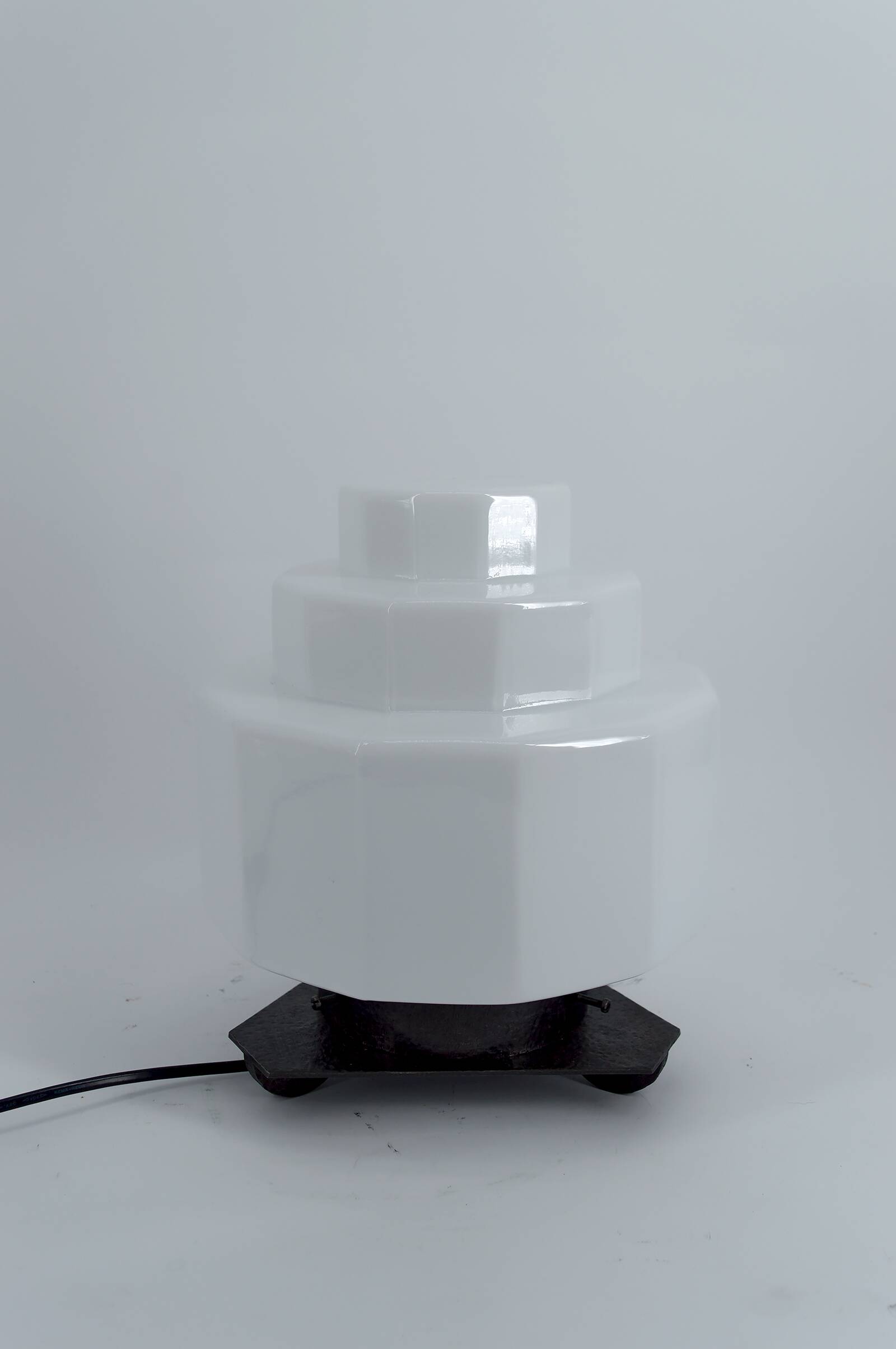Art Deco Steamline Modern Lamp, circa 1930 – Opaline glass and wrought iron