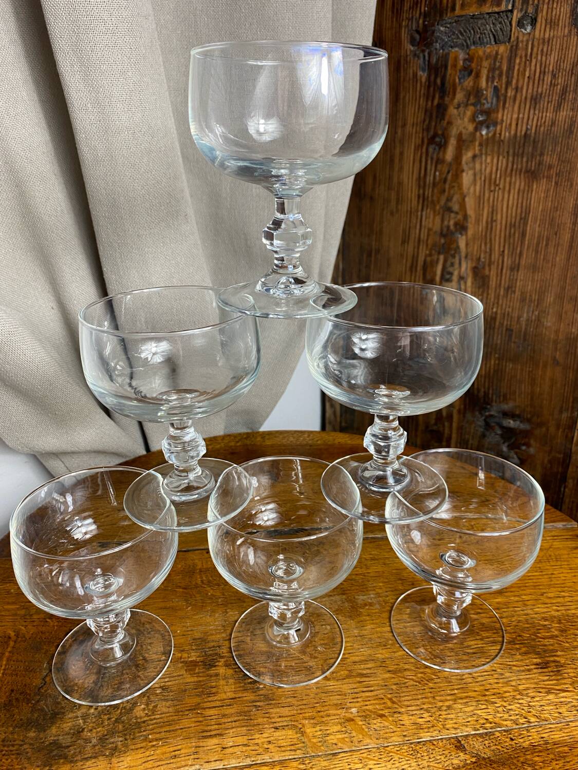 Six glass champagne or dessert glasses, Seca