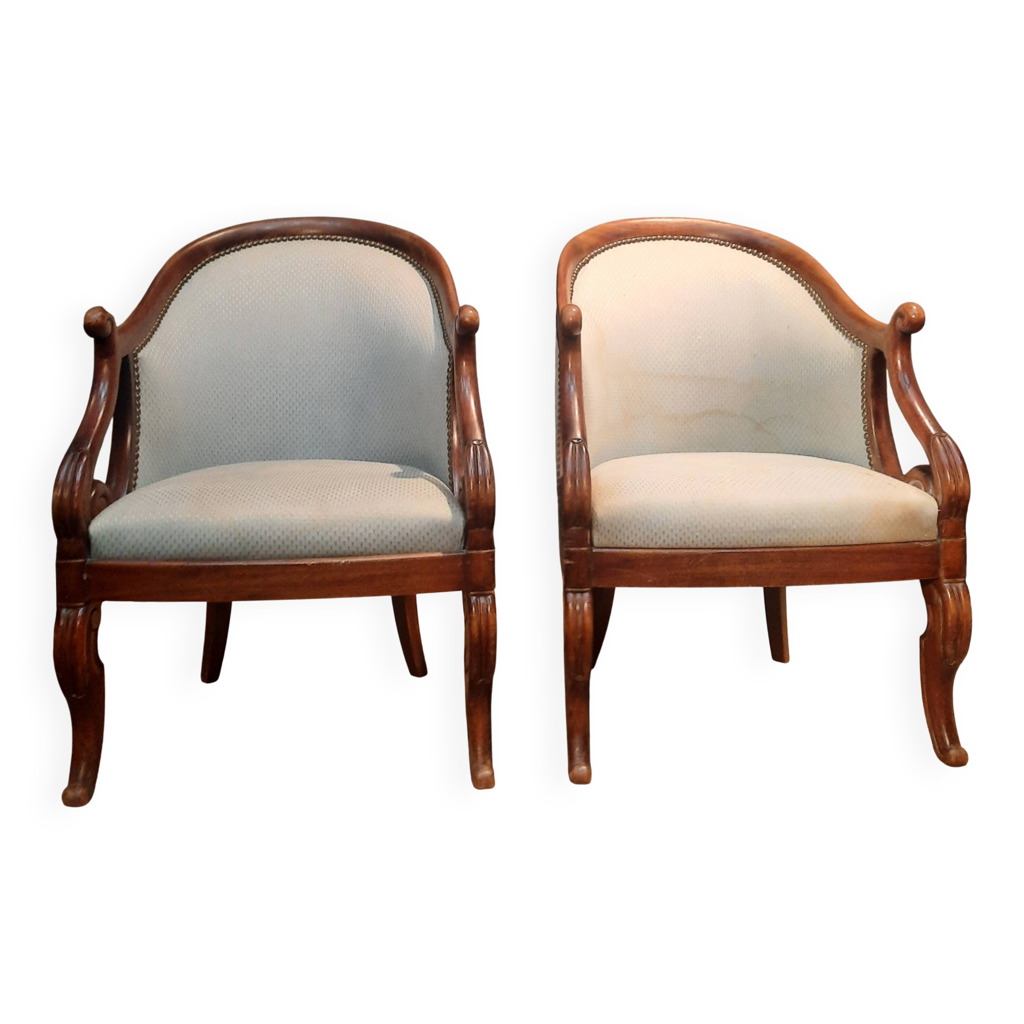 Pair of swan neck gondola armchairs