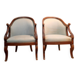Pair of swan neck gondola armchairs