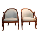 Pair of swan neck gondola armchairs