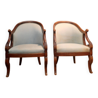 Pair of swan neck gondola armchairs