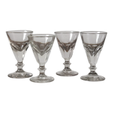 4 verres à pied à vin anciens à côtes plates en verre soufflé du XIXe