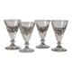 4 antique stemmed wine glasses with flat sides, made of blown glass from the 19th century