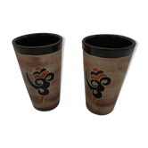 Pair of vintage enamelled terracotta mugs
