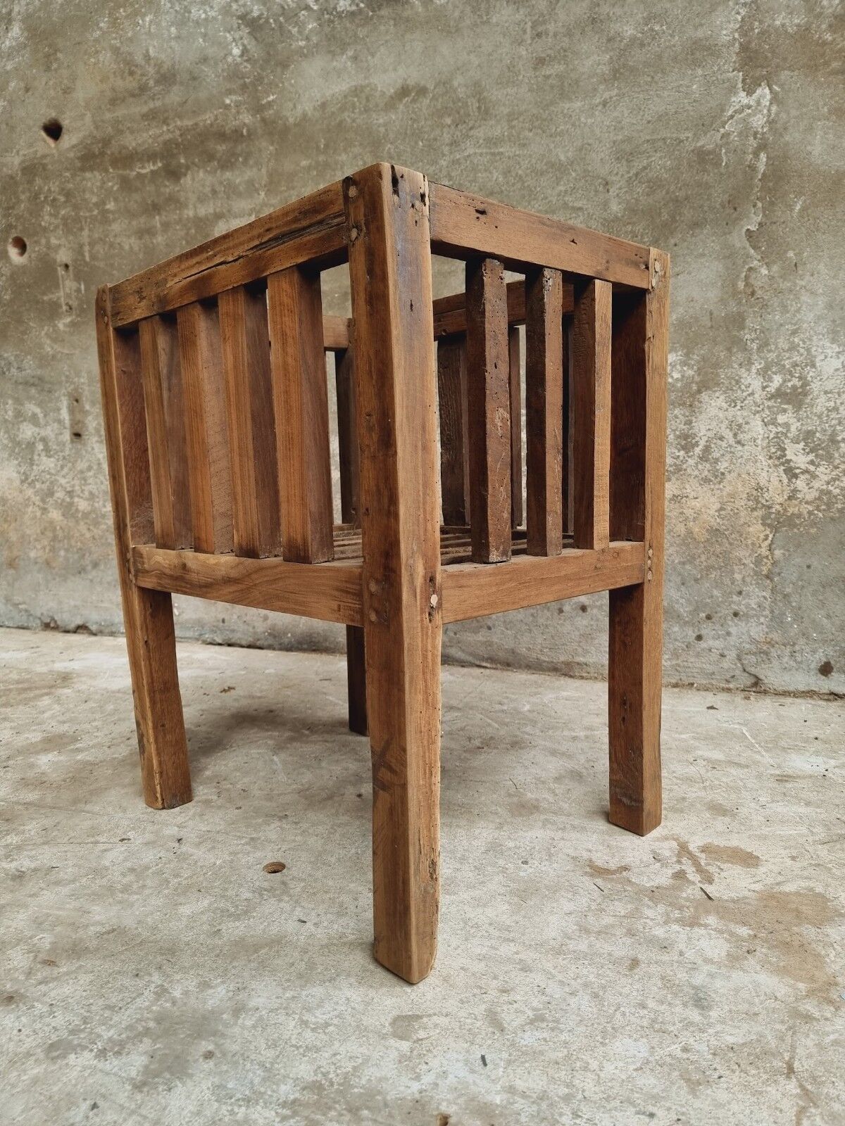 Antique rack storage basket walnut wood storage or toy bin