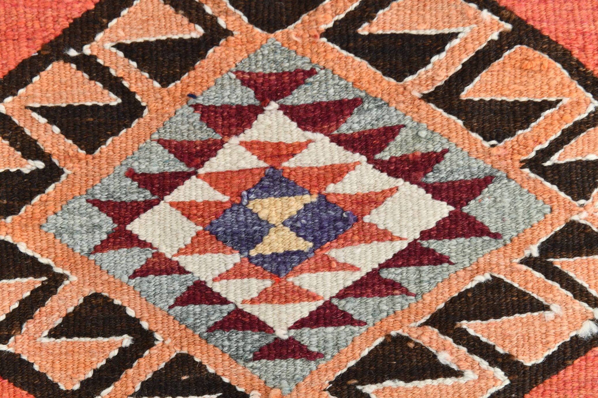 3x10 Turkish Orange & Burgundy Kilim Runner Rug, 92x302Cm