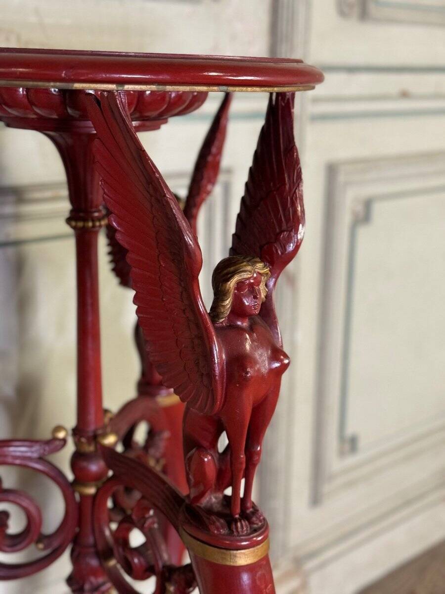 Athenian carved wood, red patina imitation of red marble