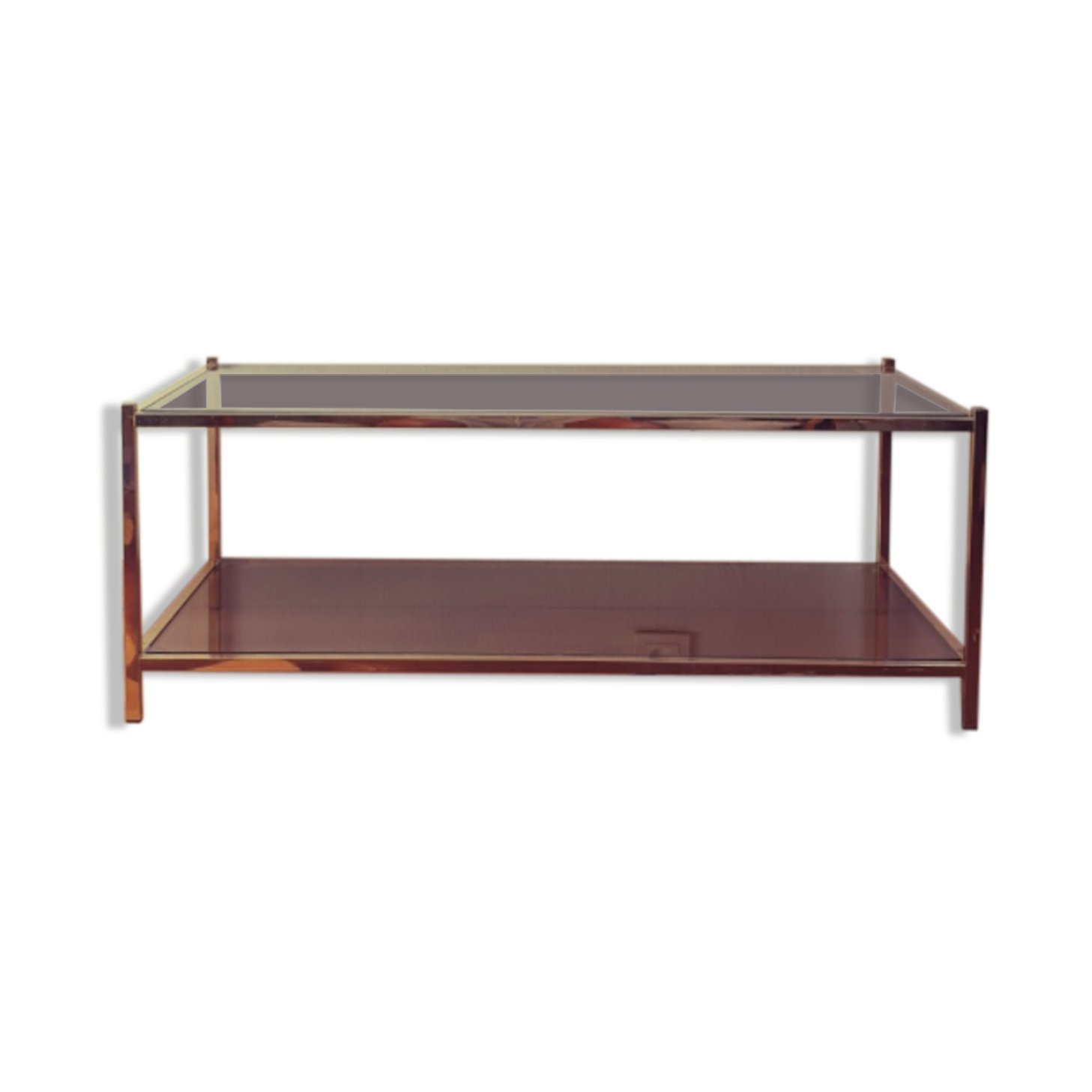 Table basse vintage dorée et verre fumé Rochebobois années 80