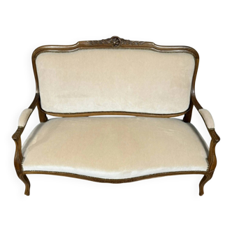 Louis XV style bench in molded and carved wood circa 1900